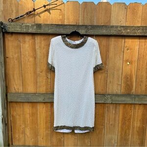 Stenay vintage beaded silk cream formal‎ party dress size P10 fall Christmas